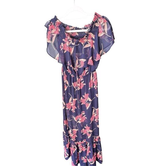 Express navy floral empire waist maxi dress sz XS - Picture 2 of 7